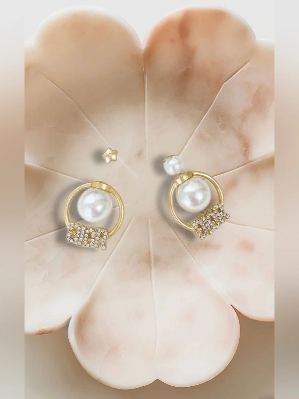 D1OR fashion Gold Pearl & Crystal Hoop Earrings - Womens Jewelry